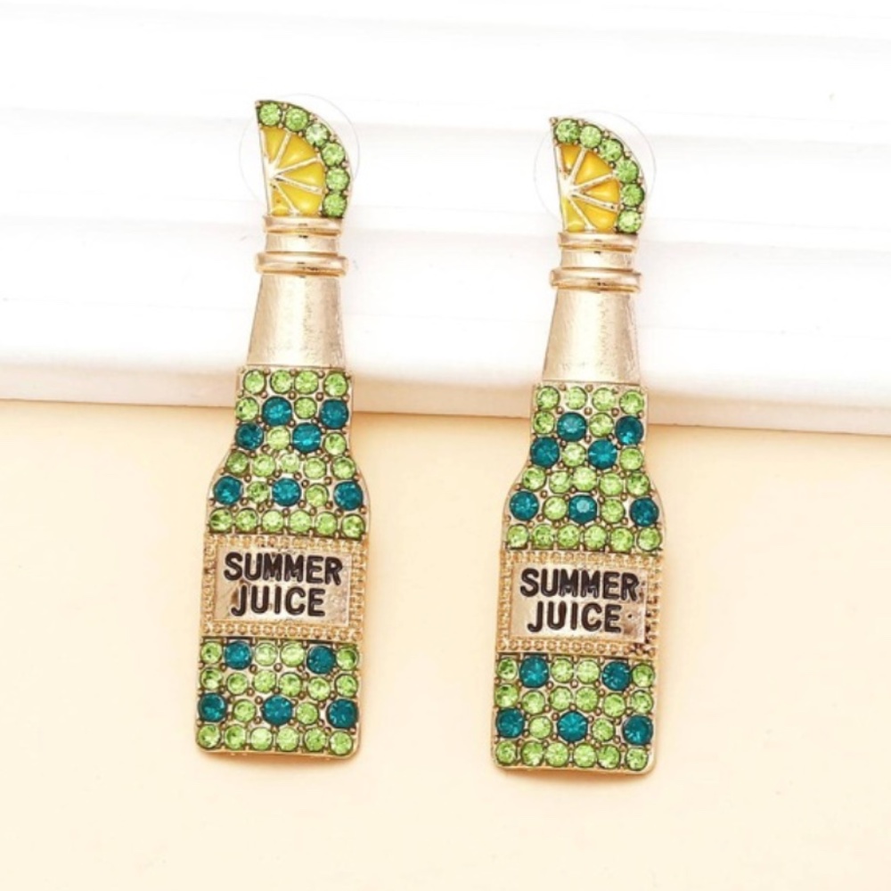 ❤️ FREE Summer Juice Rhinestone Tequila Lime Party Chic Girly Glam Hip Earrings